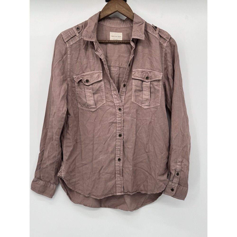 AMERICAN EAGLE Button Front Utility Shirt Jacket Shacket Long Sleeve Flap Pocket
